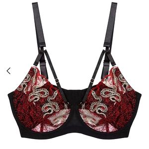 Playful Promises Dakota Red Snake Embroidery Bra 38H
